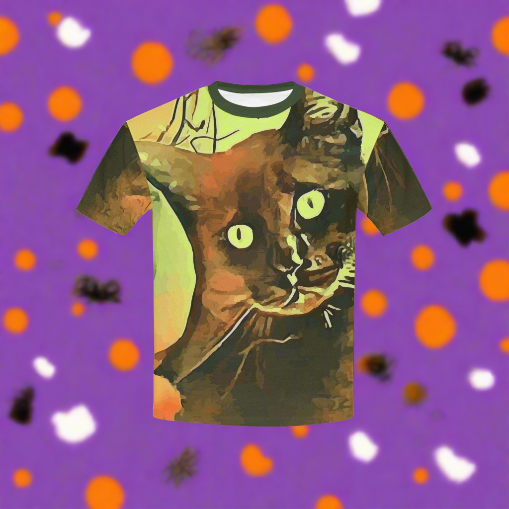 Child's Black Cat with Orange Moon Printed T-shirt (Made in USA）