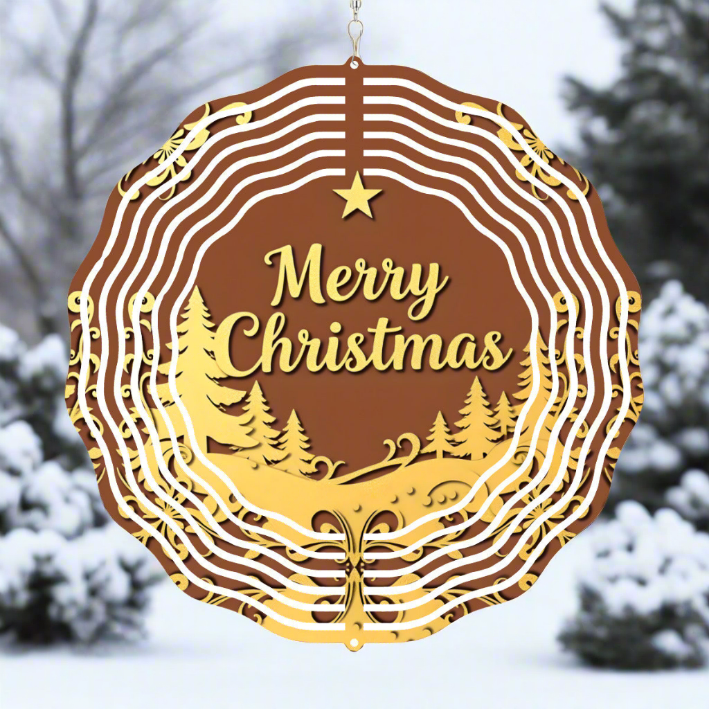 Golden Merry Christmas Wind Spinner Outdoor Decor