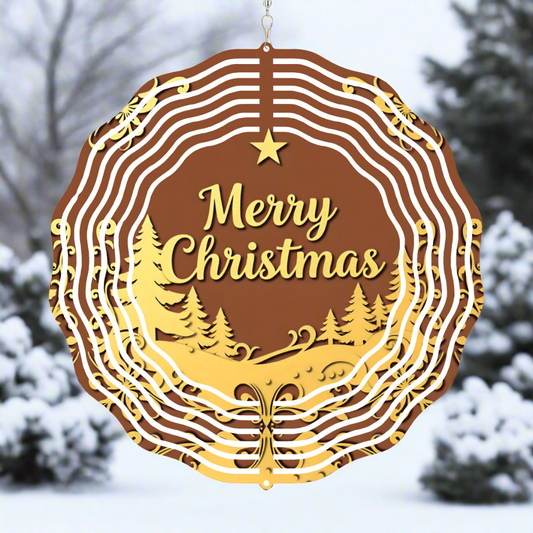 Golden Merry Christmas Wind Spinner Outdoor Decor