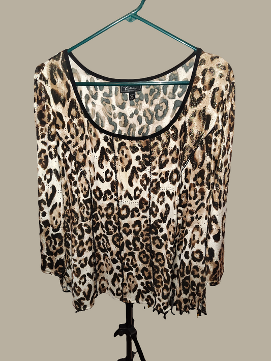 Women's Leopard Print 3/4 Sleeve Shirt - pre-owned