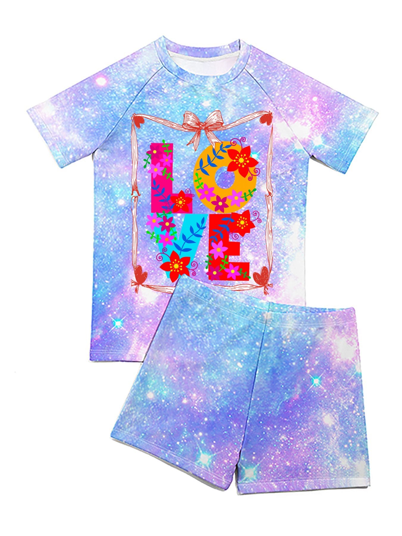 Floral LOVE Short Sleeved Swimsuit for Children (Front Printing)