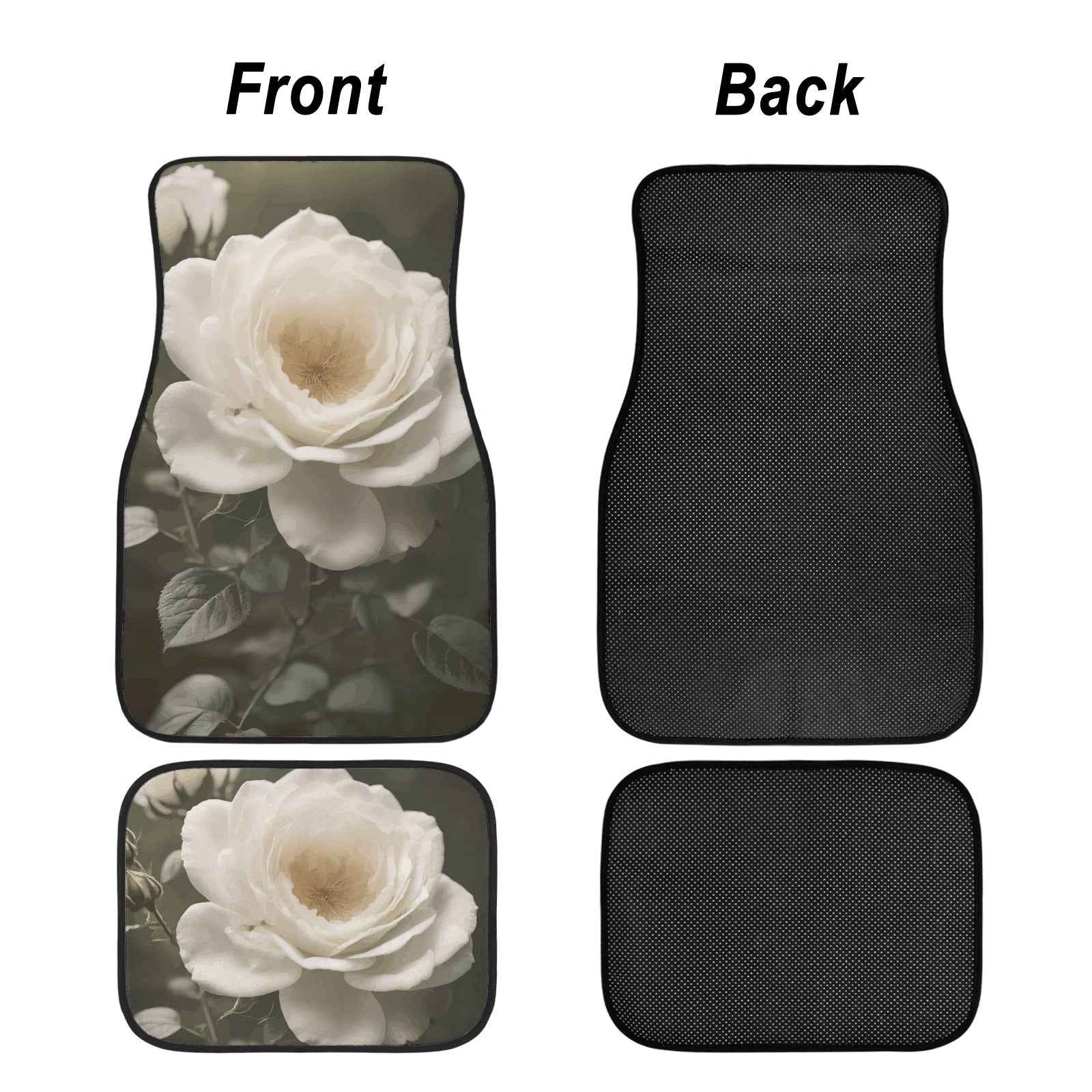 White Rose 4-Piece Car Floor Mats | Ships from USA