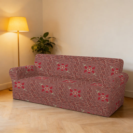 Maroon with Gold Chains 3-Seater Sofa Cover | Ships from USA