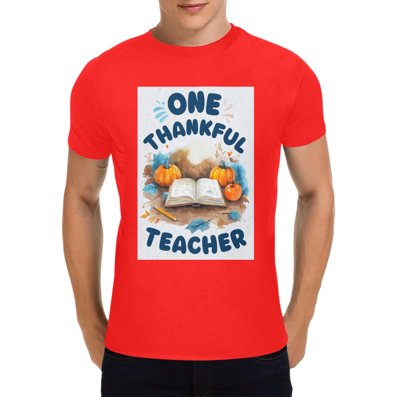 Men's One Thankful Teacher Heavy Cotton Graphic T-Shirt (Made in USA）