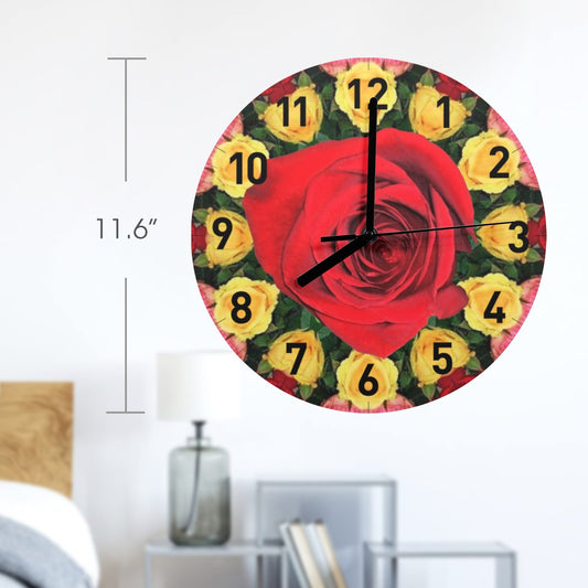 Yellow and Red Roses Round Wall Clock (Made in USA)