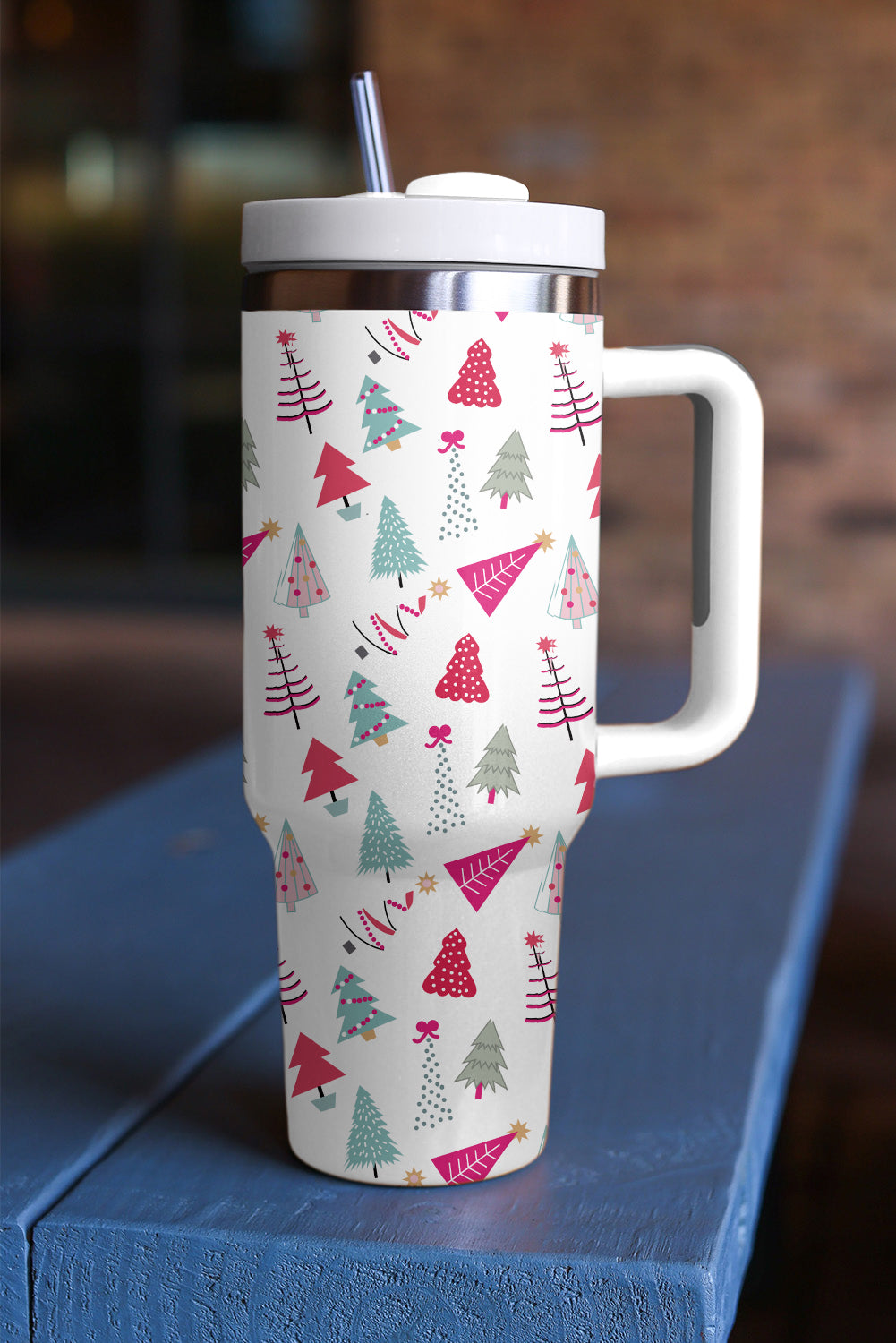 Christmas Tree Black Printed Travel Tumbler