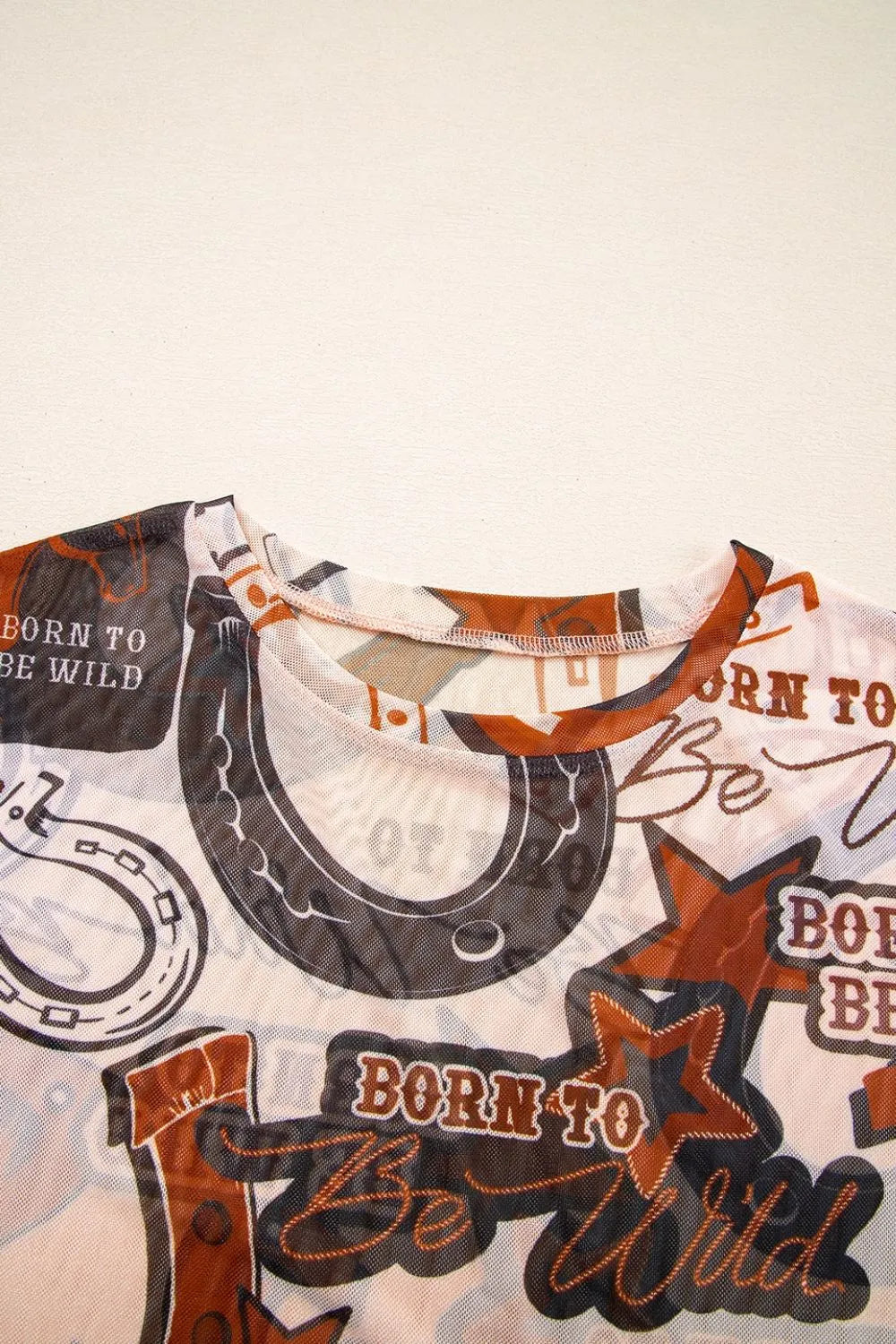 Women's Western Horseshoe Printed Mesh Short Sleeve T-shirt
