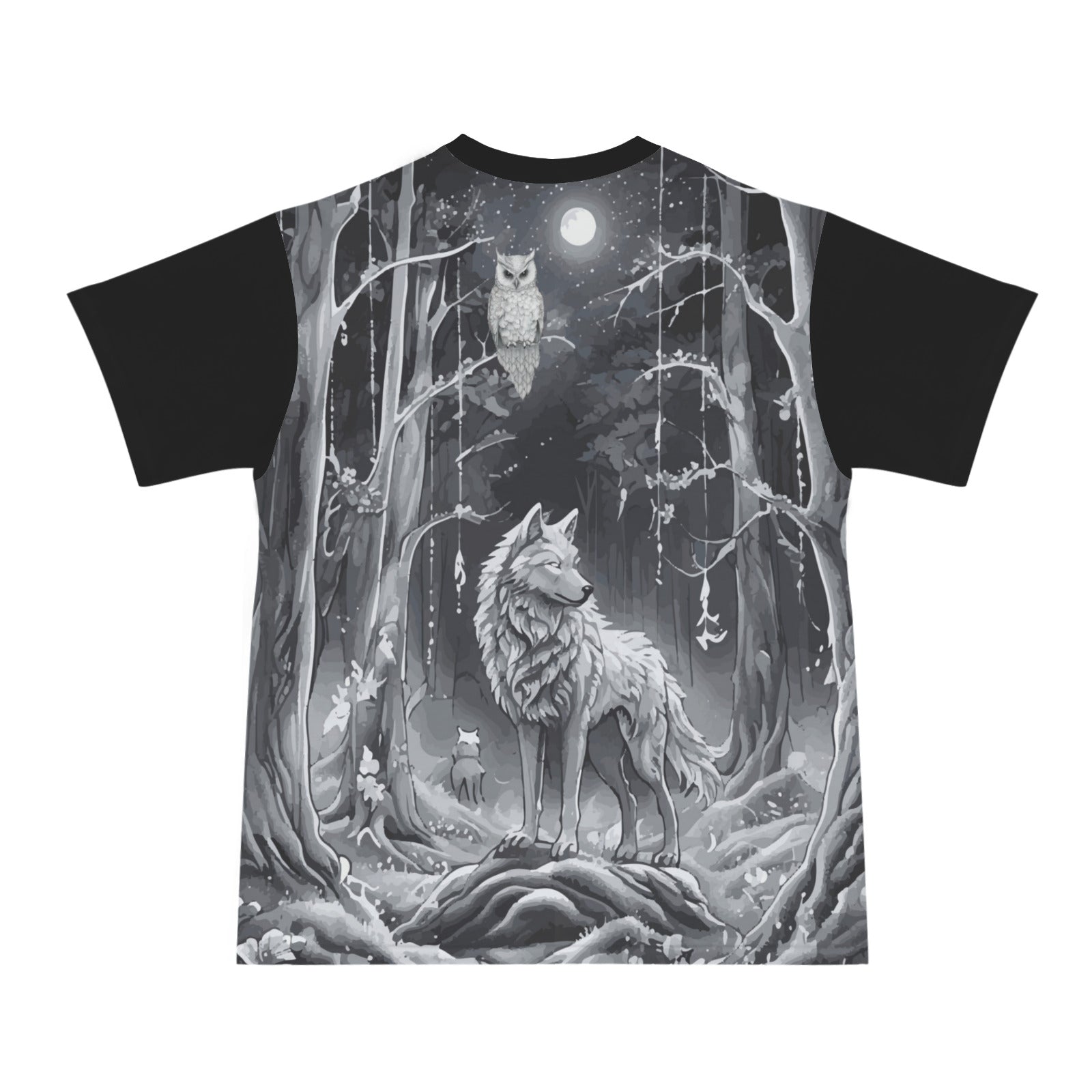 Wolf in Moonlit Forest Men's All Over Print Ribbed Collar T-Shirt (Model T94)