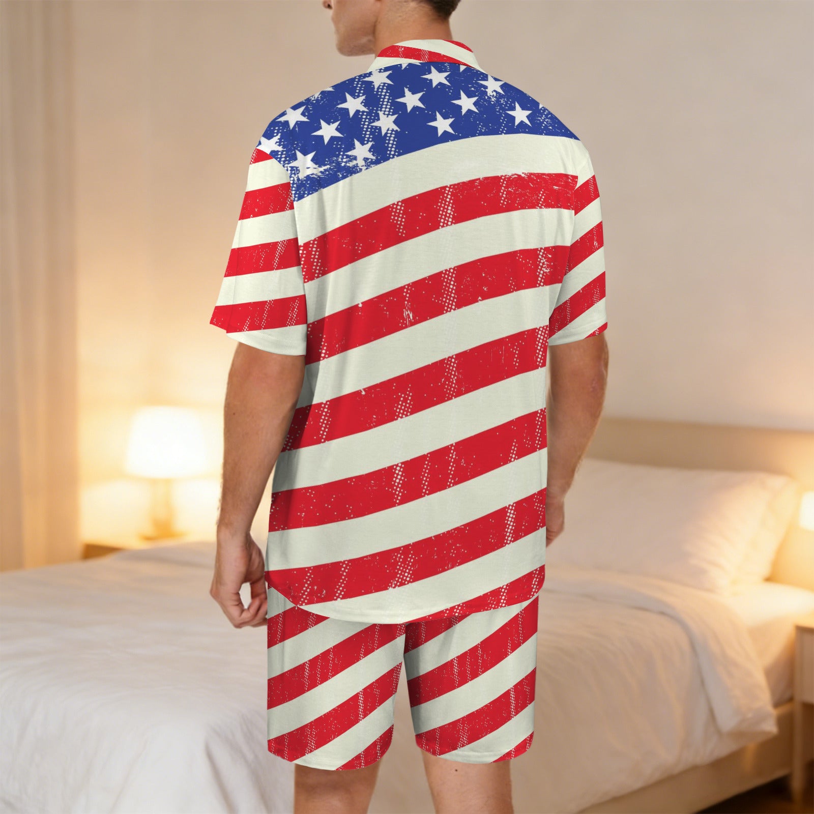 Men's All American Dude Flag Design V-neck Shorts Pajama Set (Made in USA)