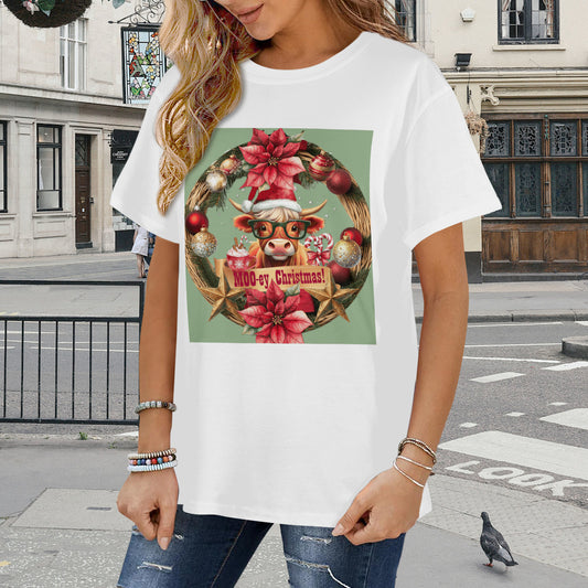 Moo-ey Christmas Classic Women's White T-Shirt (Made in USA)