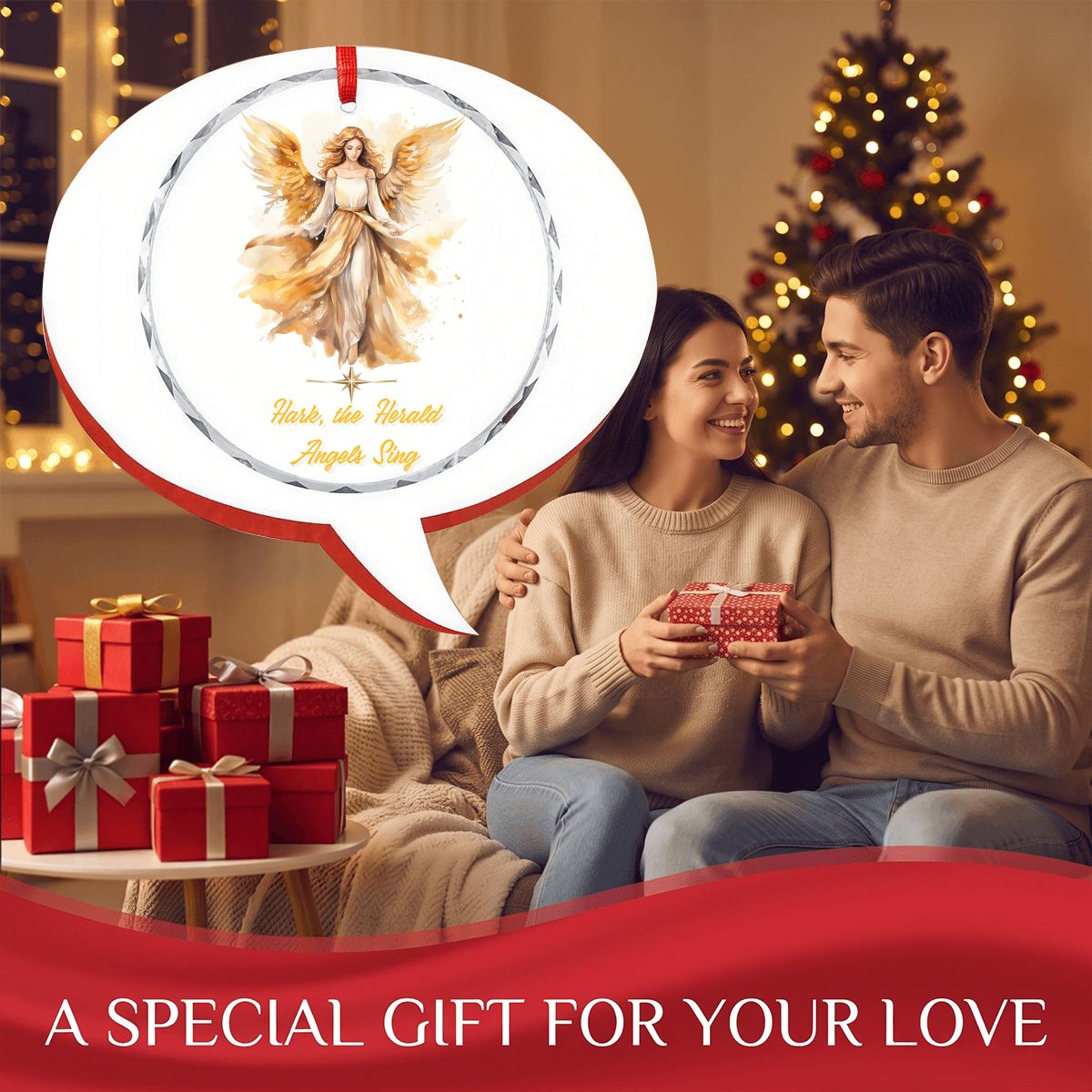 Hark the Herald Angel Sings Round Glass Christmas Ornament (Made in USA)