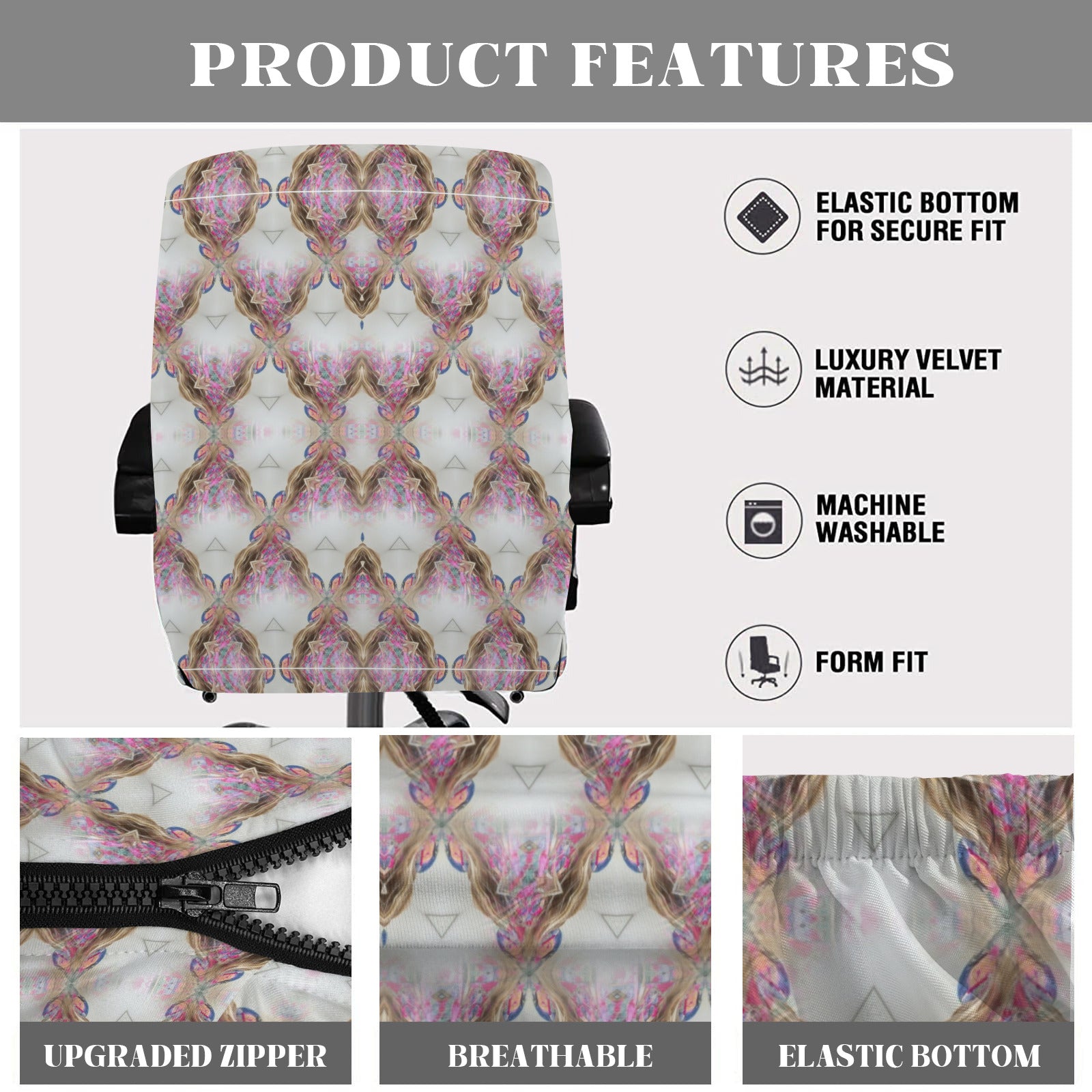 Elegant Pink Diamond Design Office Chair Cover (Made in USA)