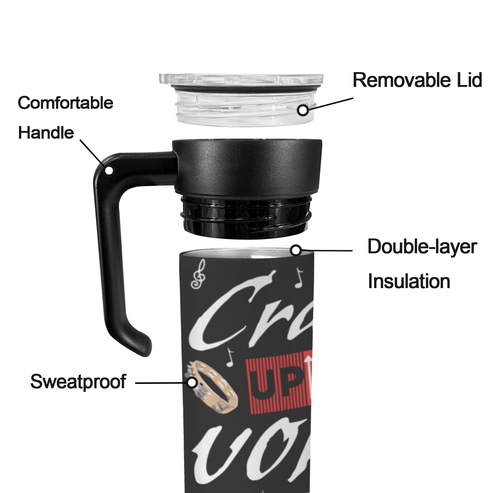 Crank Up the Volume 600ml Insulated Water Bottle with Screw On Handle
