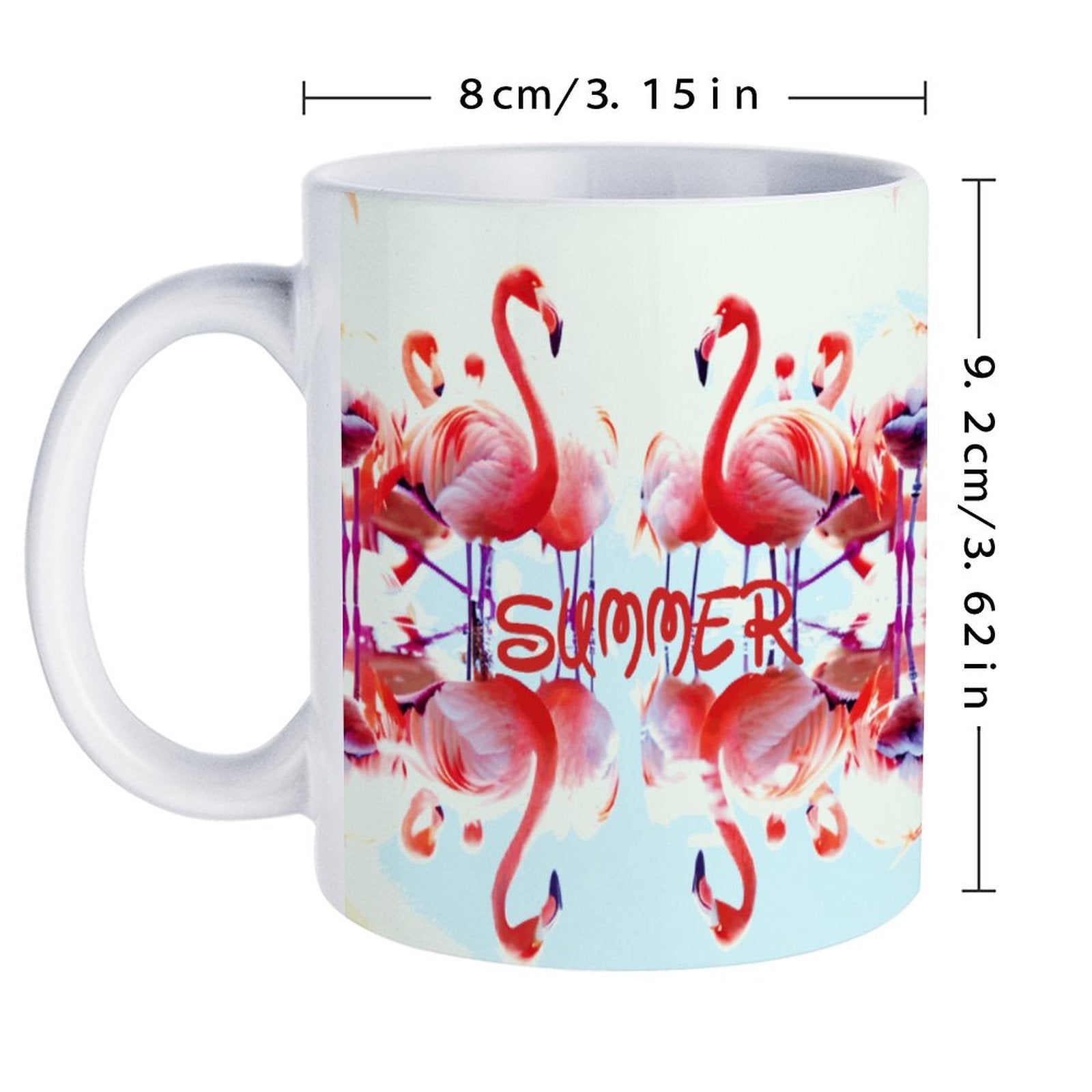 Pink Flamingos Summer Design 14oz White Ceramic Mug with Handle (Made in USA)