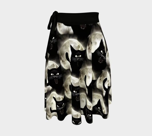 Women's Halloween Angry Black Cat Short Wrap Skirt