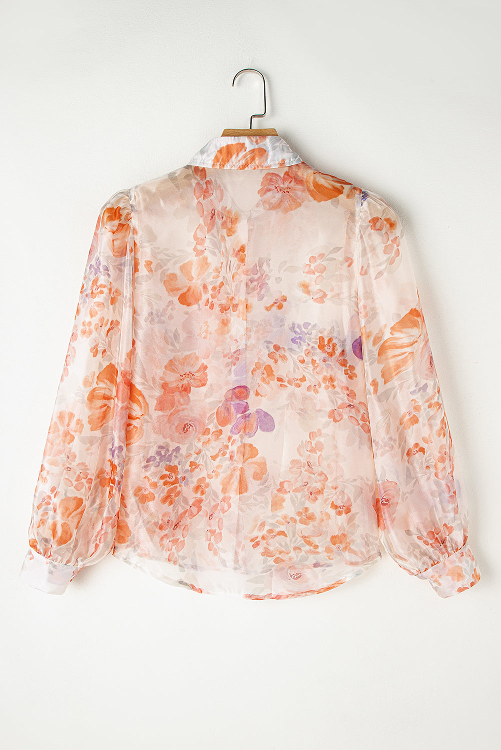 Women's White Floral Print Balloon Sleeve Loose Shirt