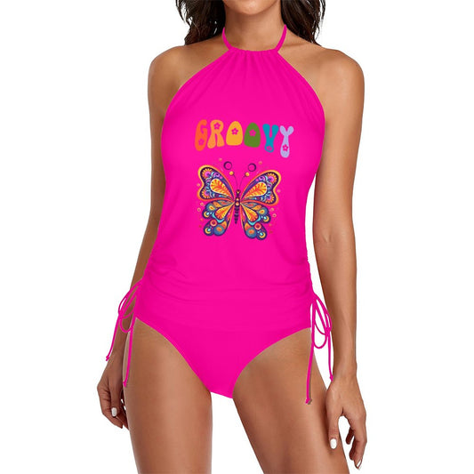 Groovy Butterfly Halter Neck 2-Piece Swimsuit Set for Women (Made in USA)