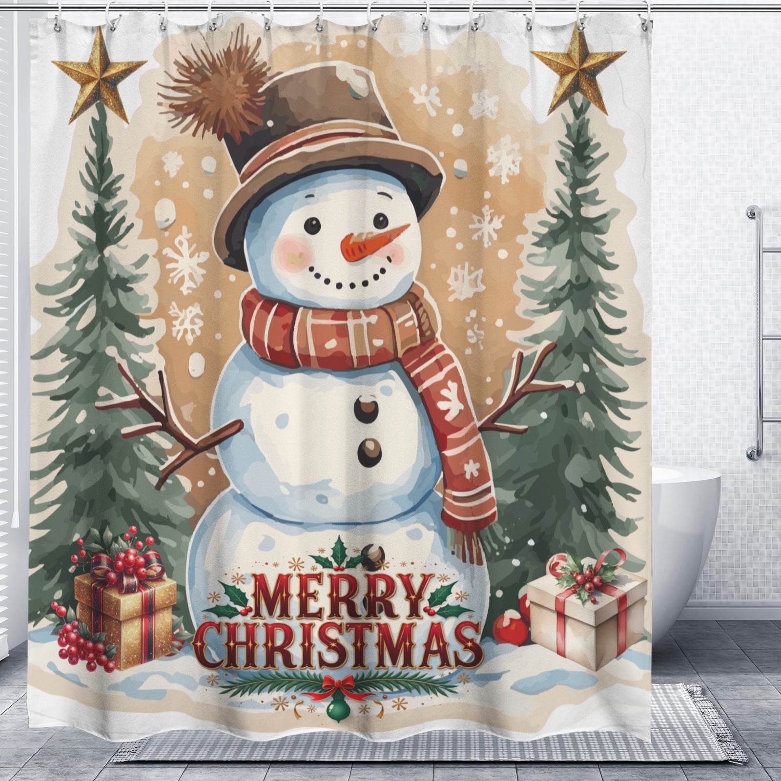 Happy Snowman Merry Christmas Shower Curtain 66