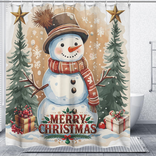 Happy Snowman Merry Christmas Shower Curtain 66" x 72" (Made in USA）