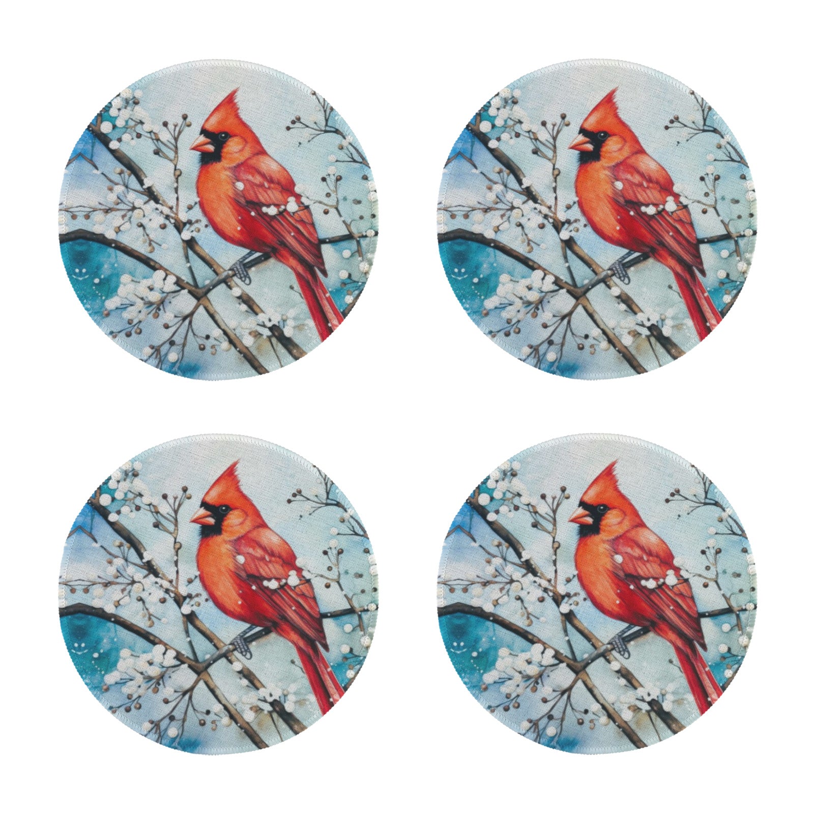 Red Bird in the Snow Custom Round Placemat - 4 pack (Made in USA)