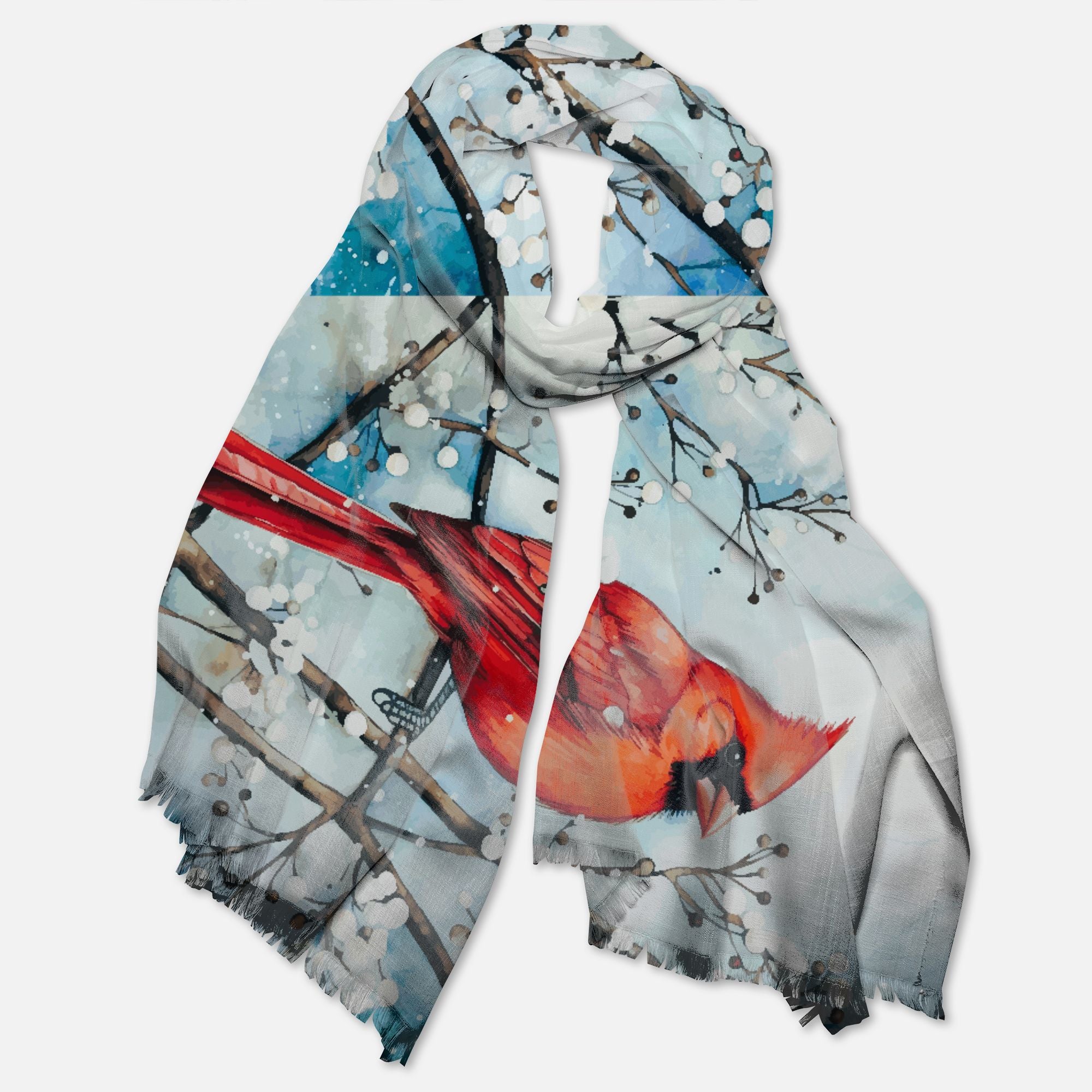 Red Birds in the Snow Pashmina Scarf
