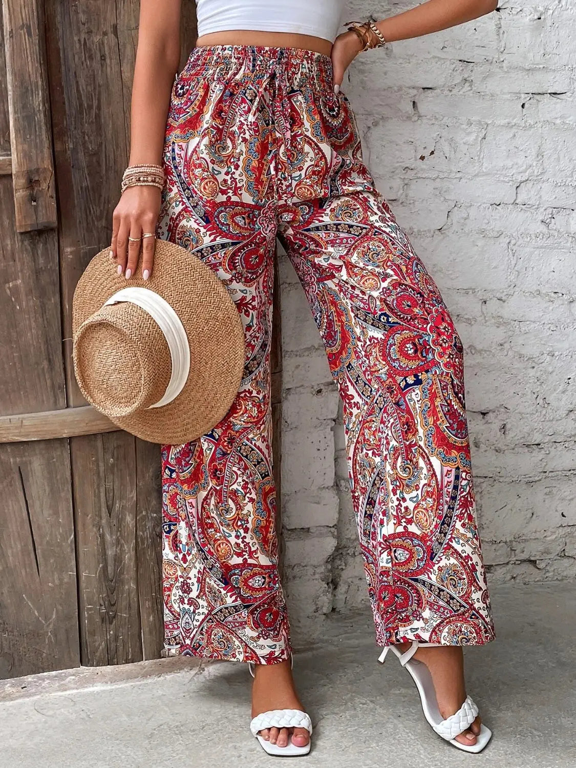 Boho Chic Paisley Printed Wide Leg Pants
