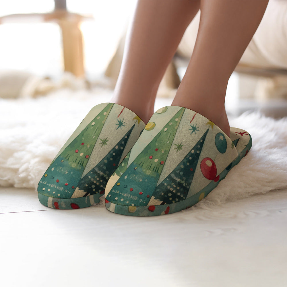 Women's Vintage Christmas Trees Cotton House Slippers