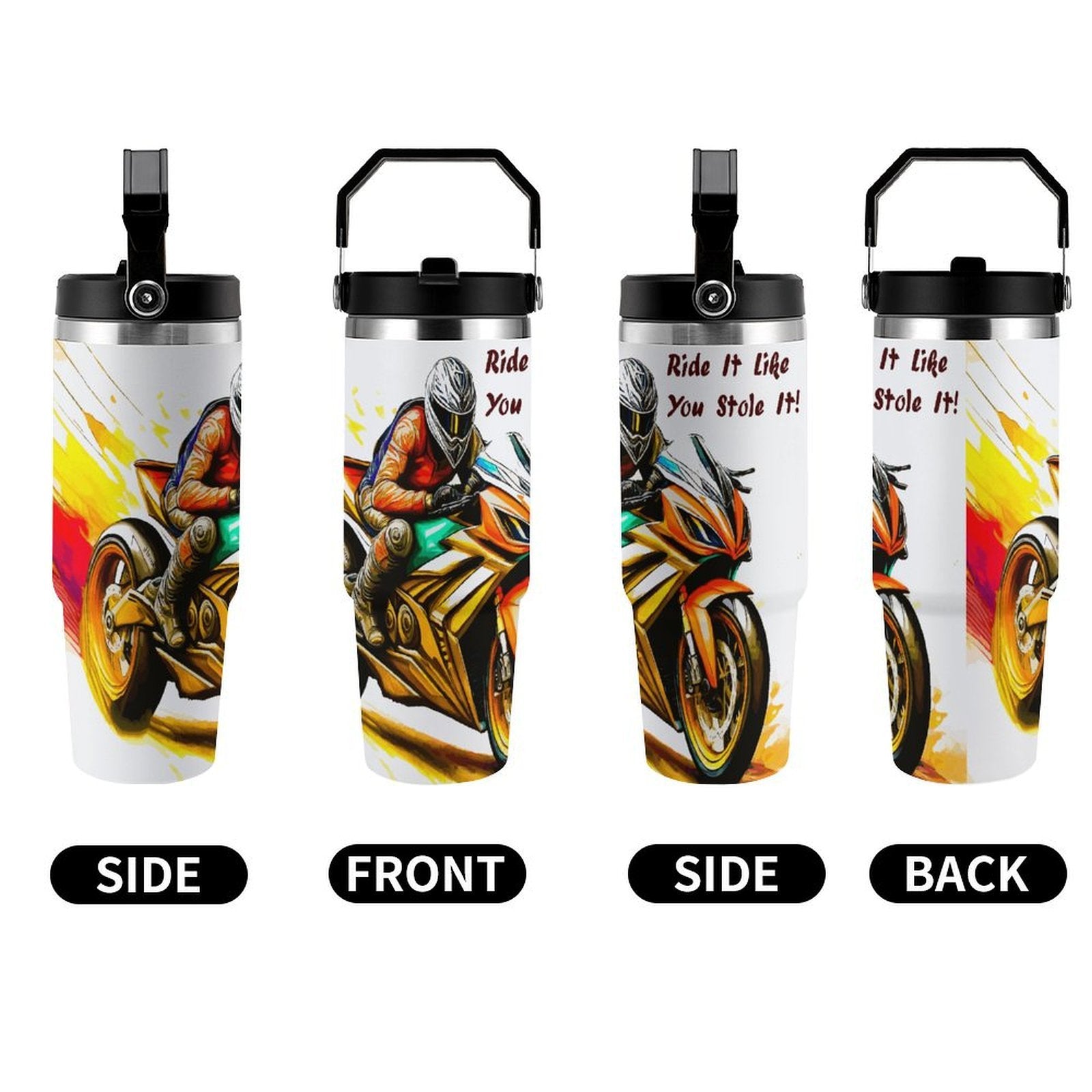 Racing Motorcycle 30 oz Stainless Steel Water Bottle with Popup Spout