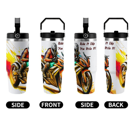 Racing Motorcycle 30 oz Stainless Steel Water Bottle with Popup Spout