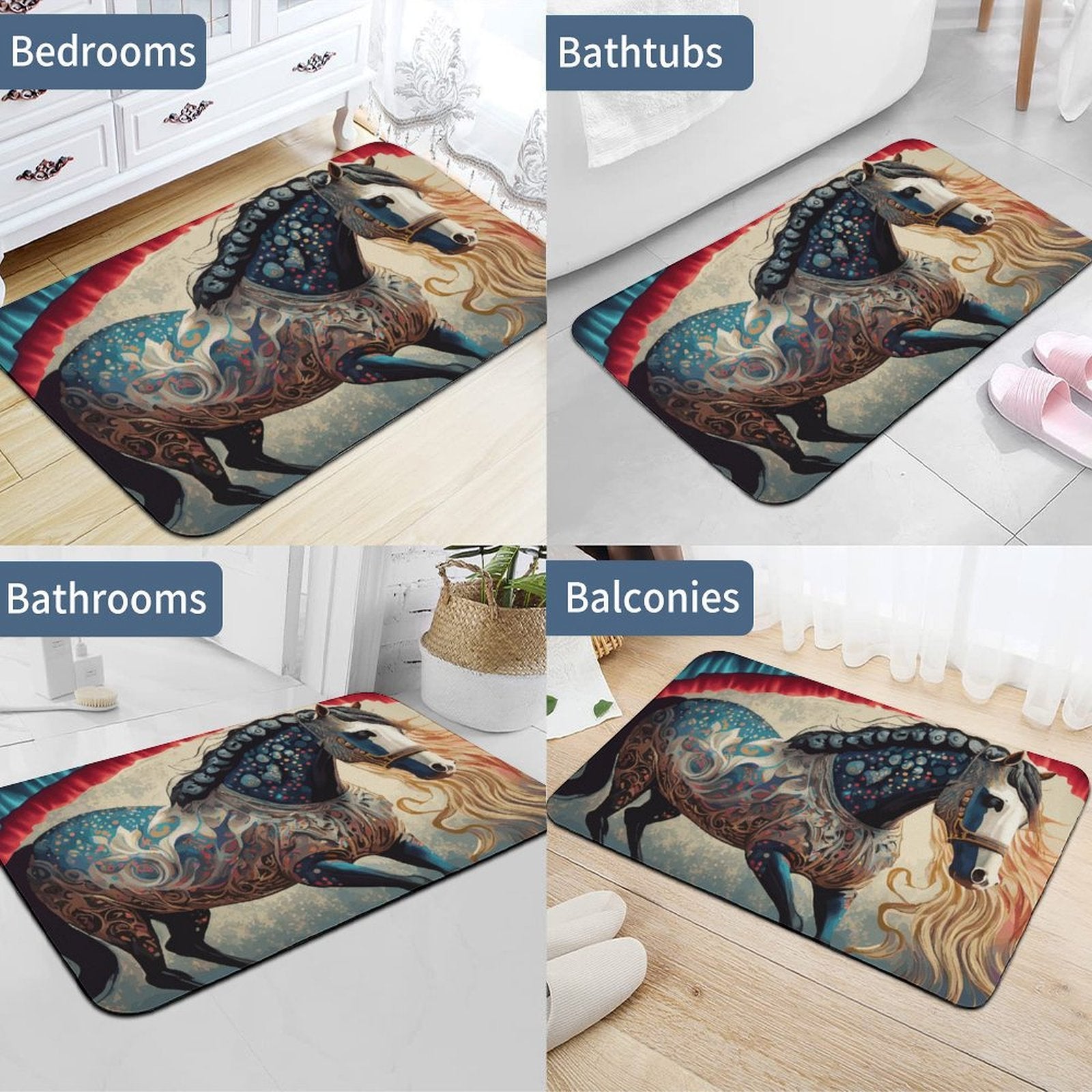 Bejeweled Horse Design Diatomaceous Earth Bath Mat 35.4