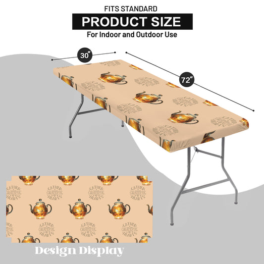 Gather with Grateful Hearts Teapots Thanksgiving Elastic Table Cover - 72" x 30" (Made in USA)