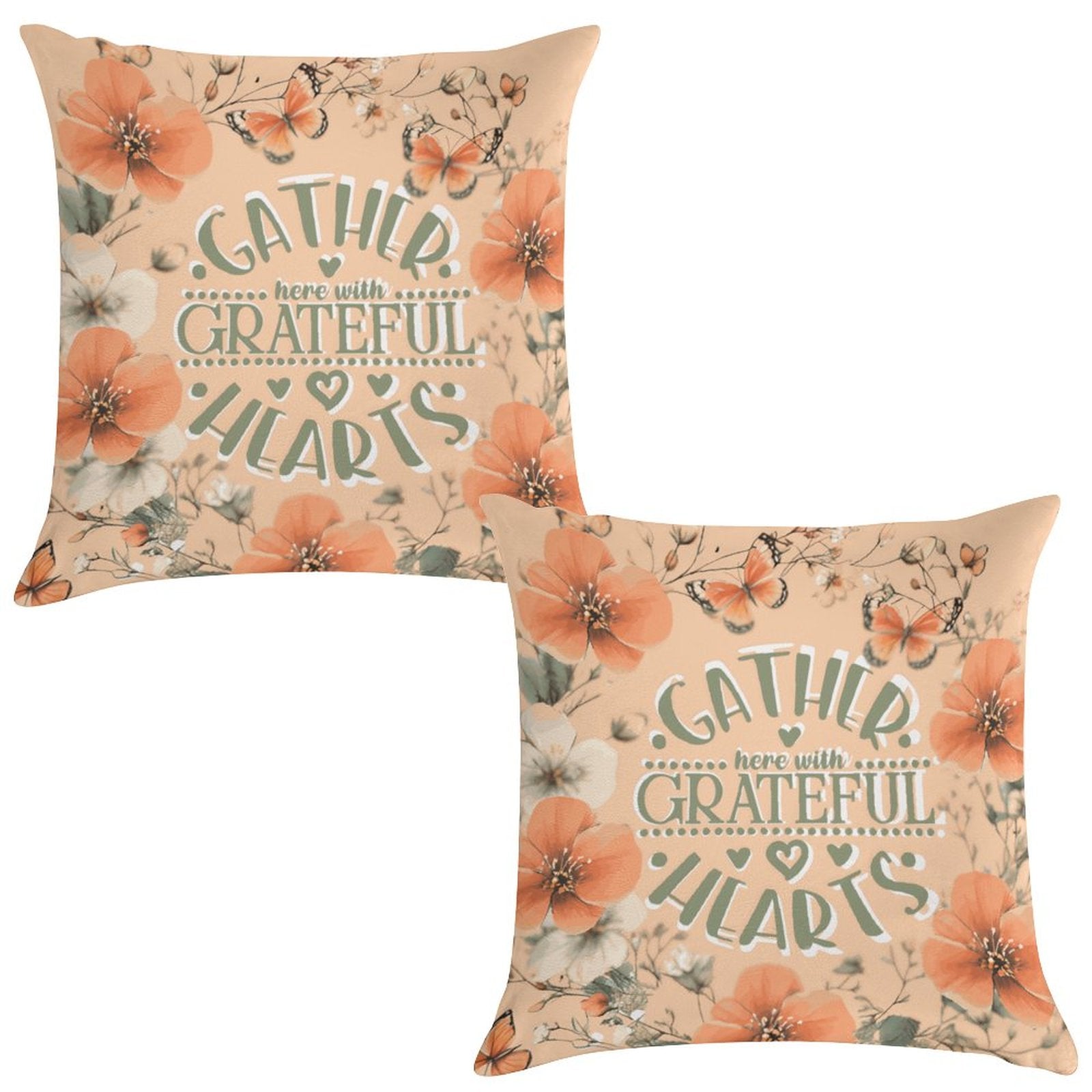 Gather Here with Grateful Hearts Orange 2-Piece Ultra-Soft Pillowcase Set - 18