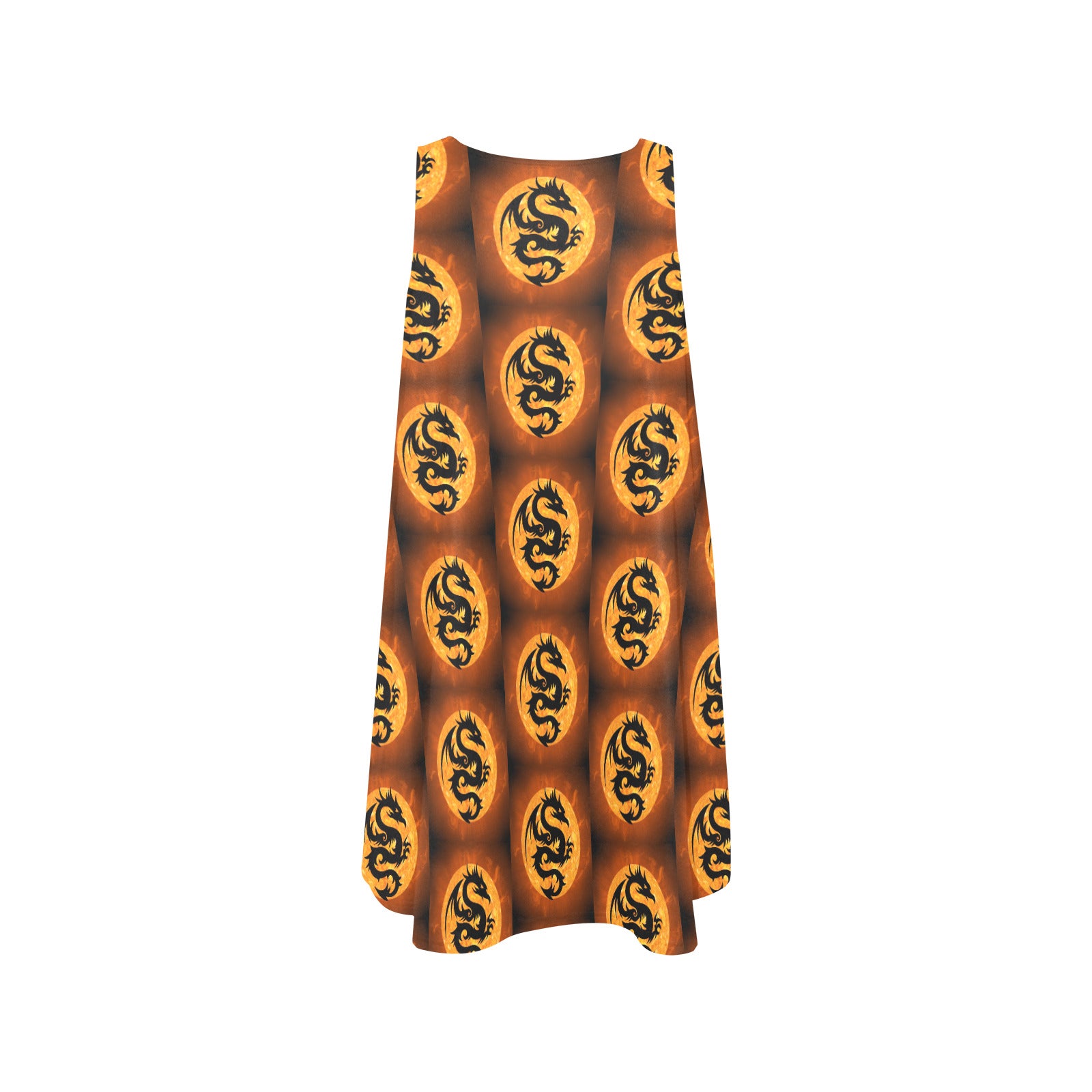 Orange Fire Dragon Sleeveless A-Line Pocket Short Dress