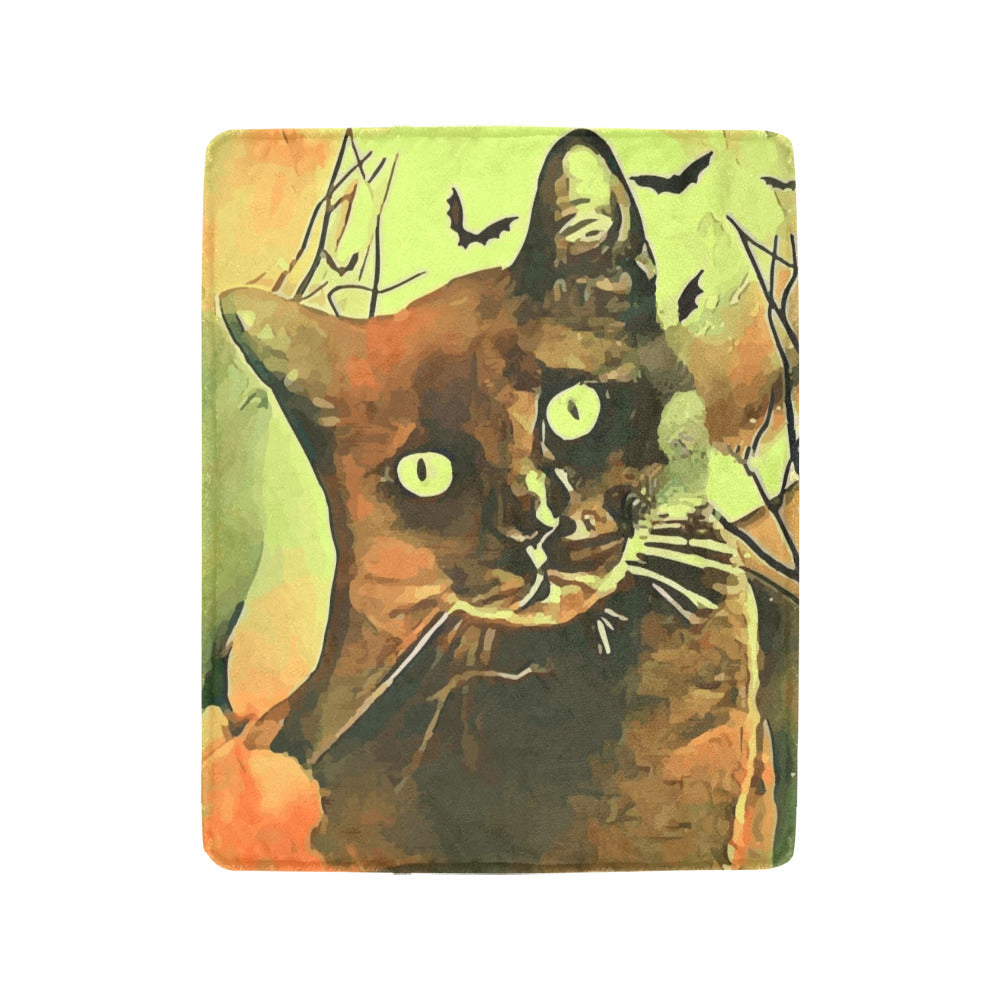 Black Cat with Orange Moon Ultra-Soft Micro Fleece Blanket 40