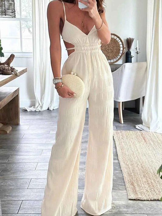 Women's Cut-Out Wide Leg Jumpsuit with Spaghetti Straps
