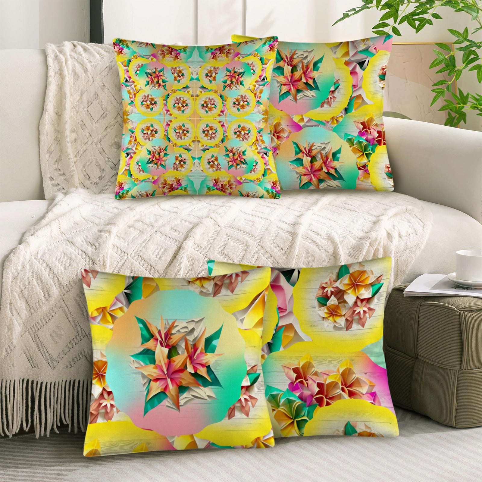 Circle Floral Pastel Pattern Custom Pillow Case 18x18inch (One Side with Different Printing)(Pack of 4) | Ships from USA