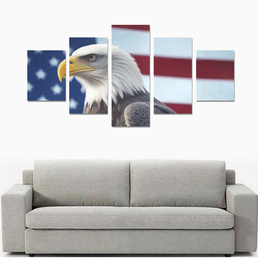 Bald Eagle US Flag 5-Piece Canvas Wall Art Prints Without Frame