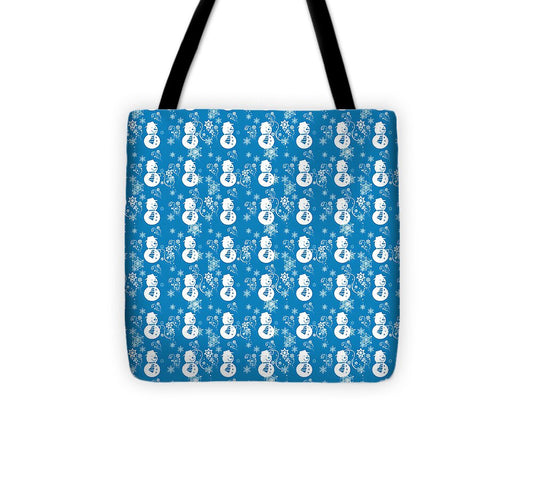 Blue Festive Snowman Pattern - Tote Bag