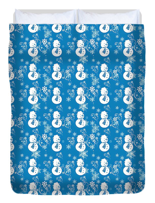 Blue Festive Snowman Pattern - Duvet Cover