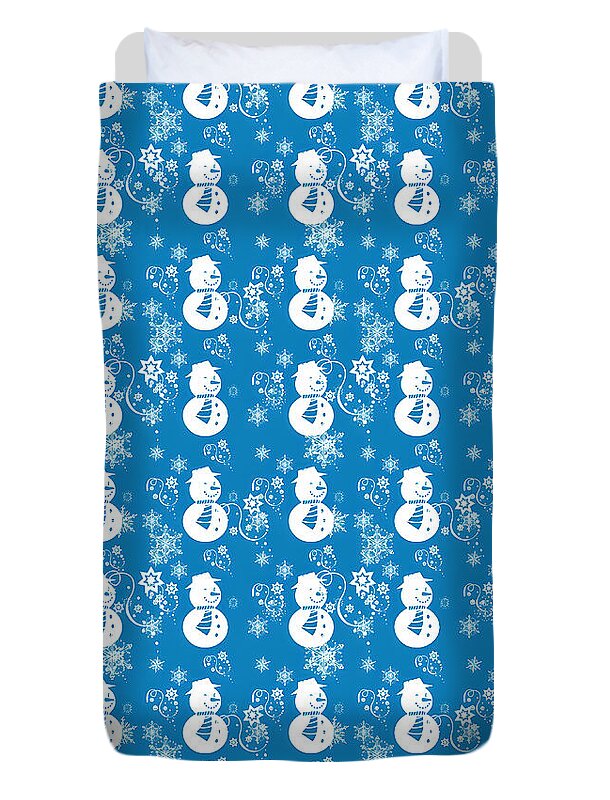 Blue Festive Snowman Pattern - Duvet Cover
