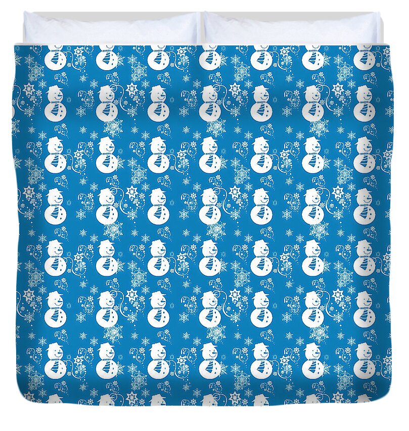 Blue Festive Snowman Pattern - Duvet Cover