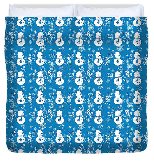 Blue Festive Snowman Pattern - Duvet Cover