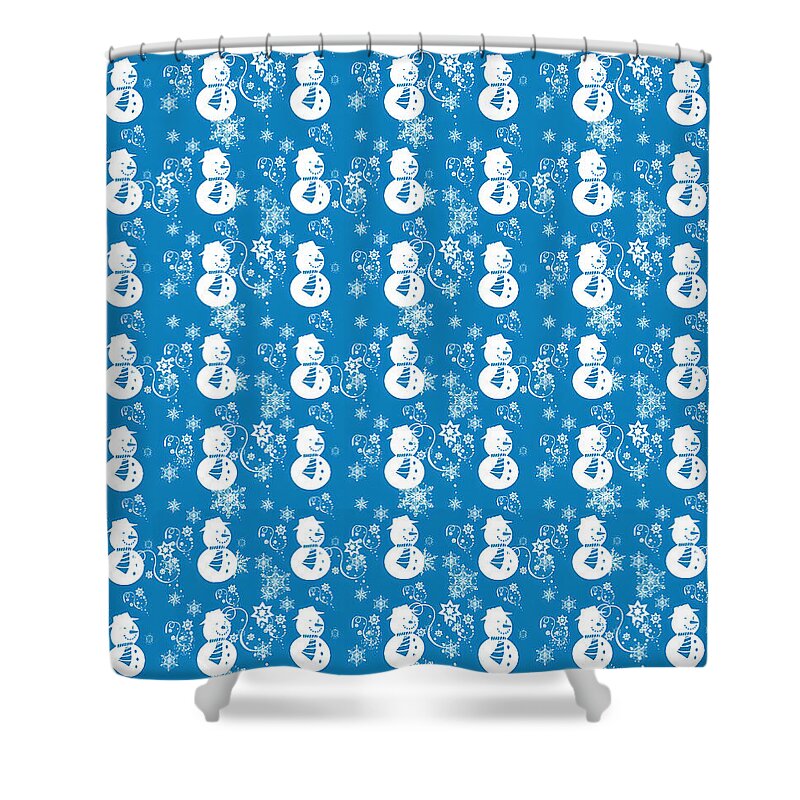 Blue Festive Snowman Pattern - Shower Curtain