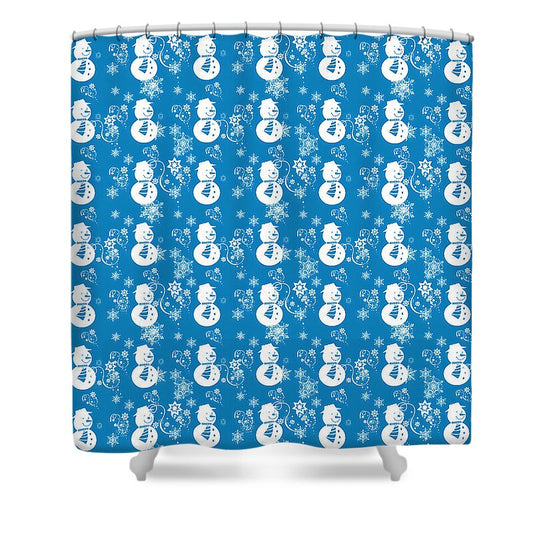 Blue Festive Snowman Pattern - Shower Curtain