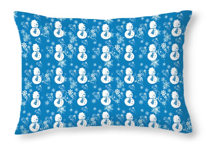 Blue Festive Snowman Pattern - Throw Pillow