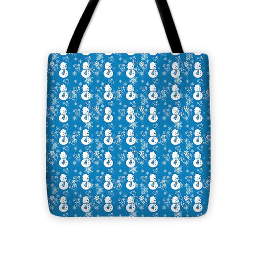 Blue Festive Snowman Pattern - Tote Bag