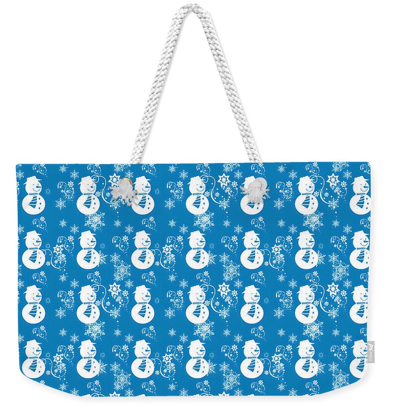 Blue Festive Snowman Pattern Weekender Tote Bag