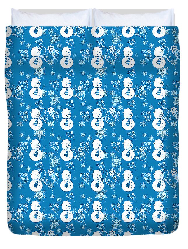 Blue Festive Snowman Pattern - Duvet Cover