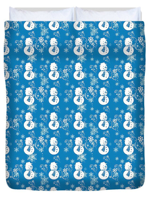 Blue Festive Snowman Pattern - Duvet Cover