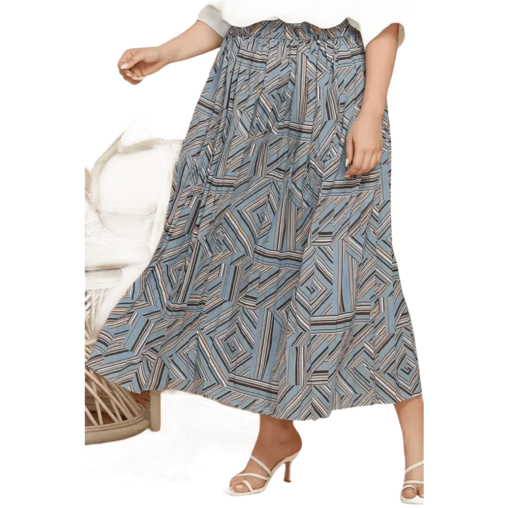 Plus Geometric Pleated Skirt Deep Teal Basic Style Maxi Length